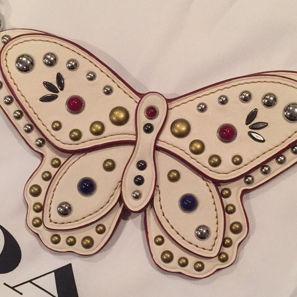 ✨NEW✨COACH Large Studded Leather Butterfly Bag Charm - Chalk/Silver - Picture 3 of 13